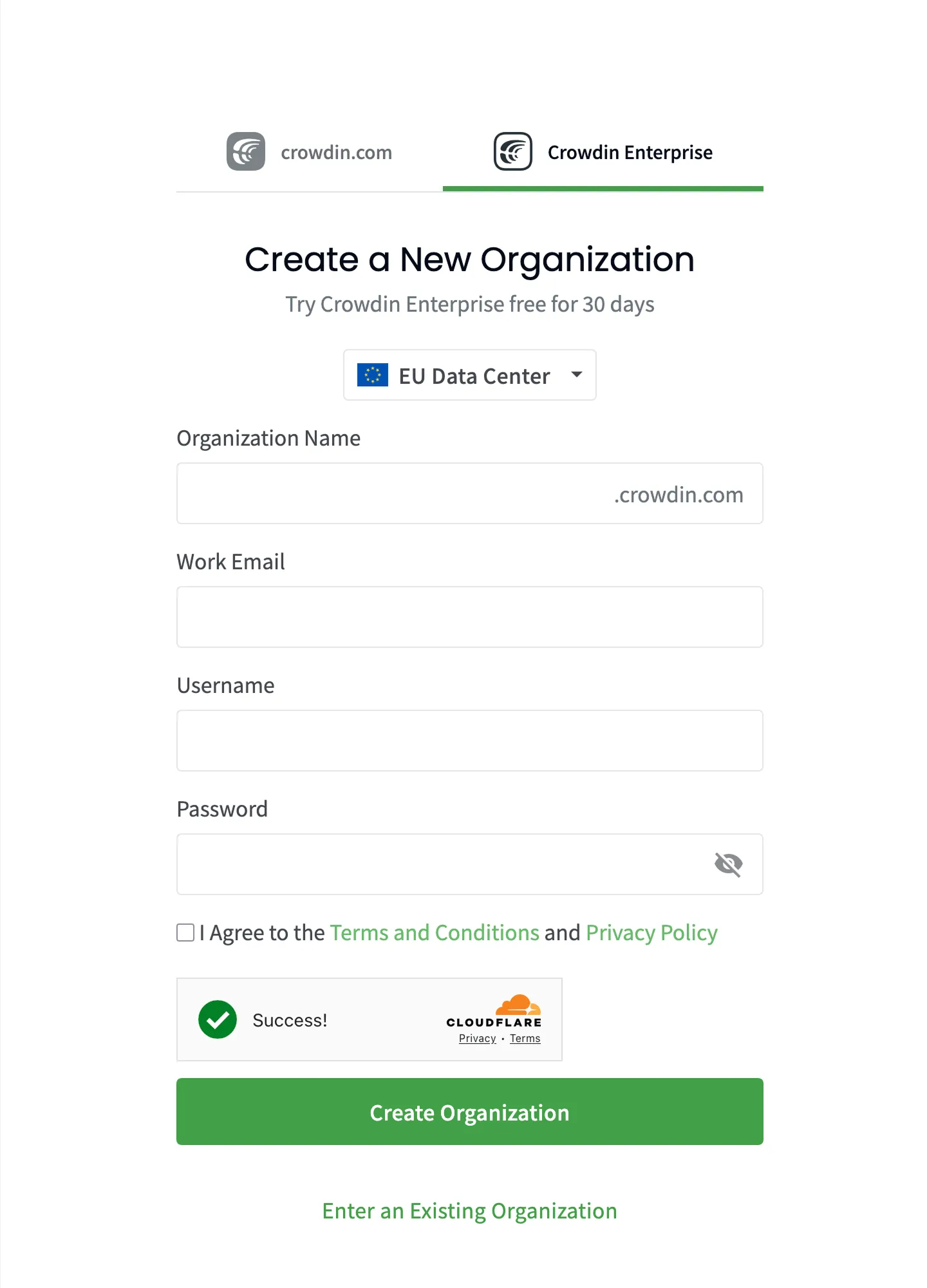 Creating an organization