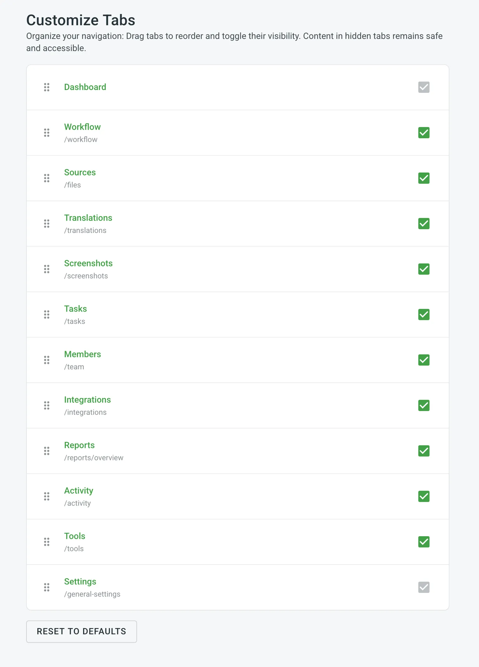 Customize Tabs