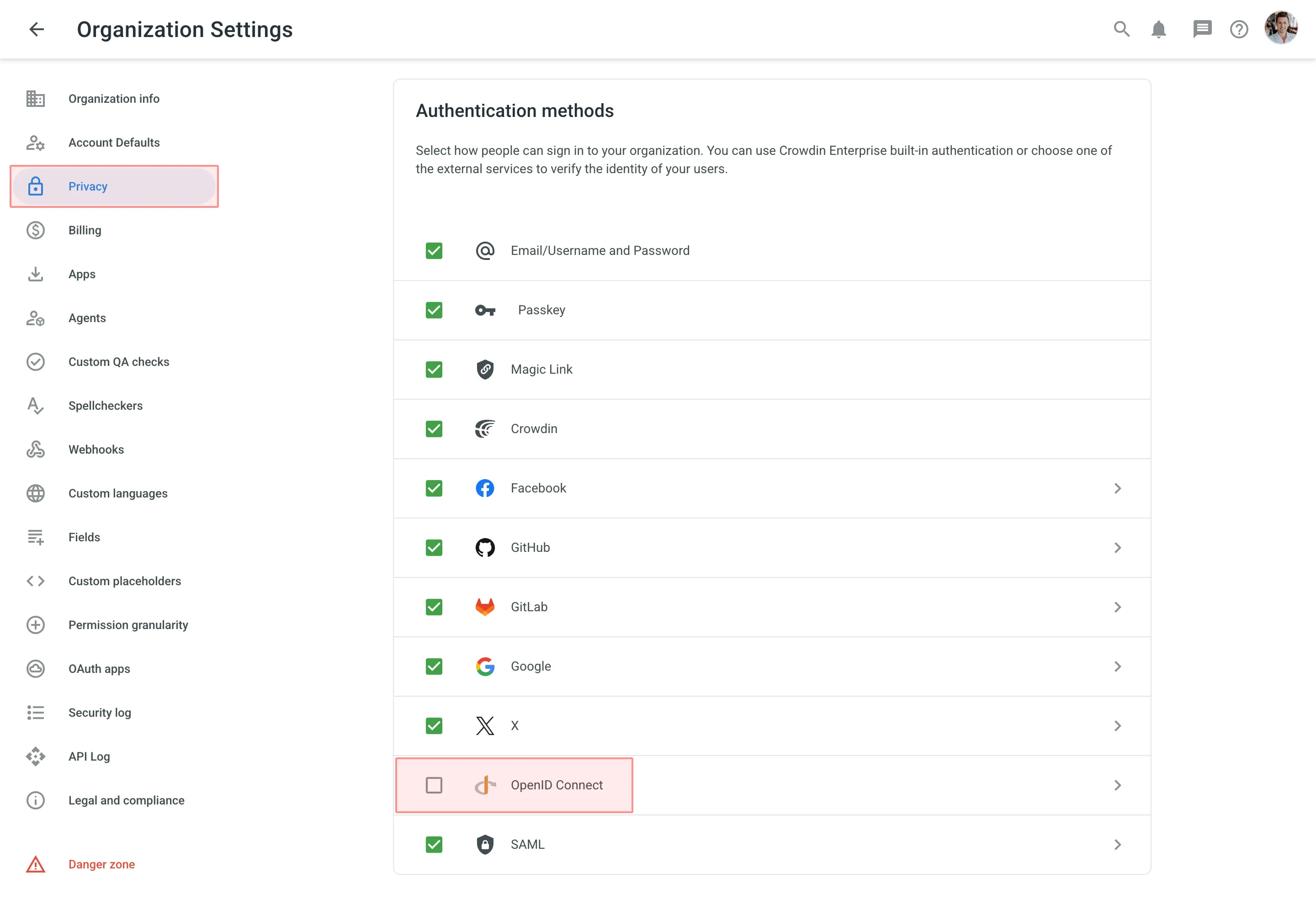 OpenID Connect authentication method