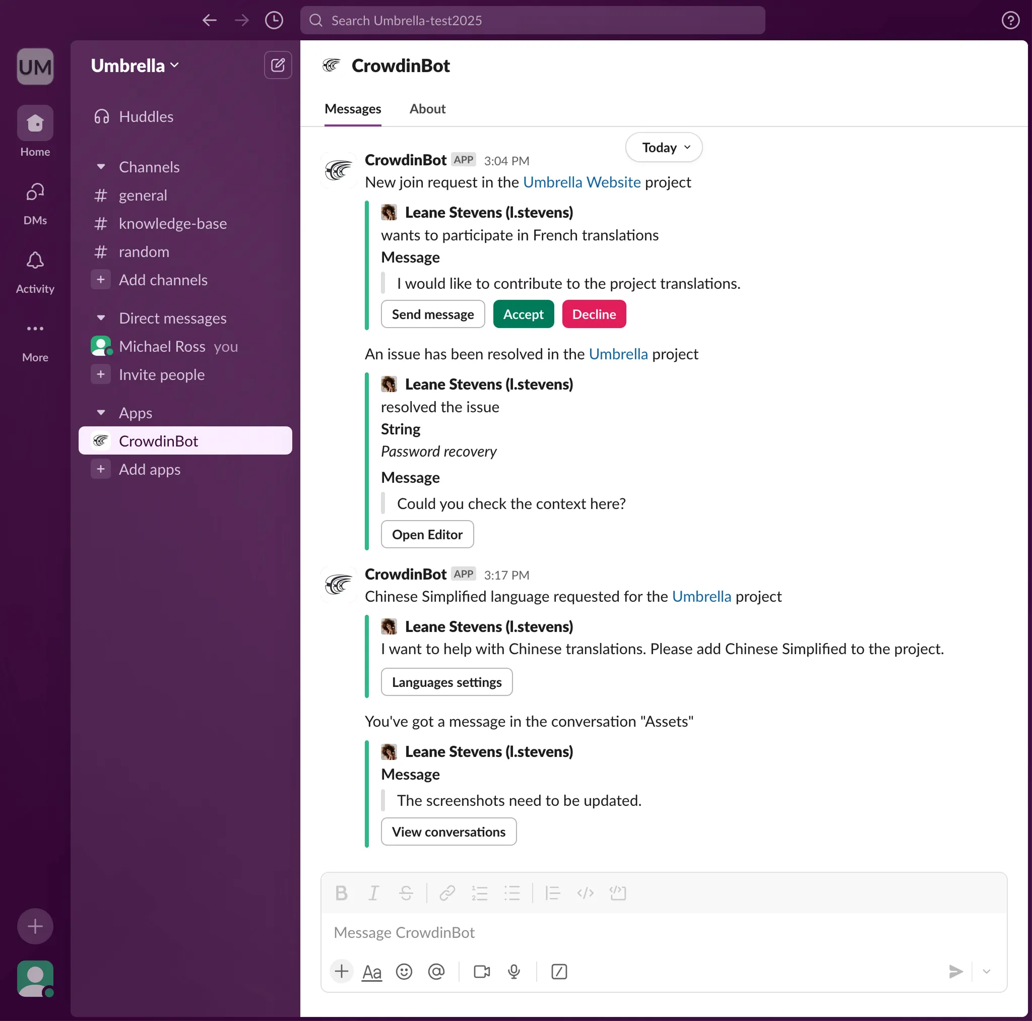 Crowdin Notifications in Slack