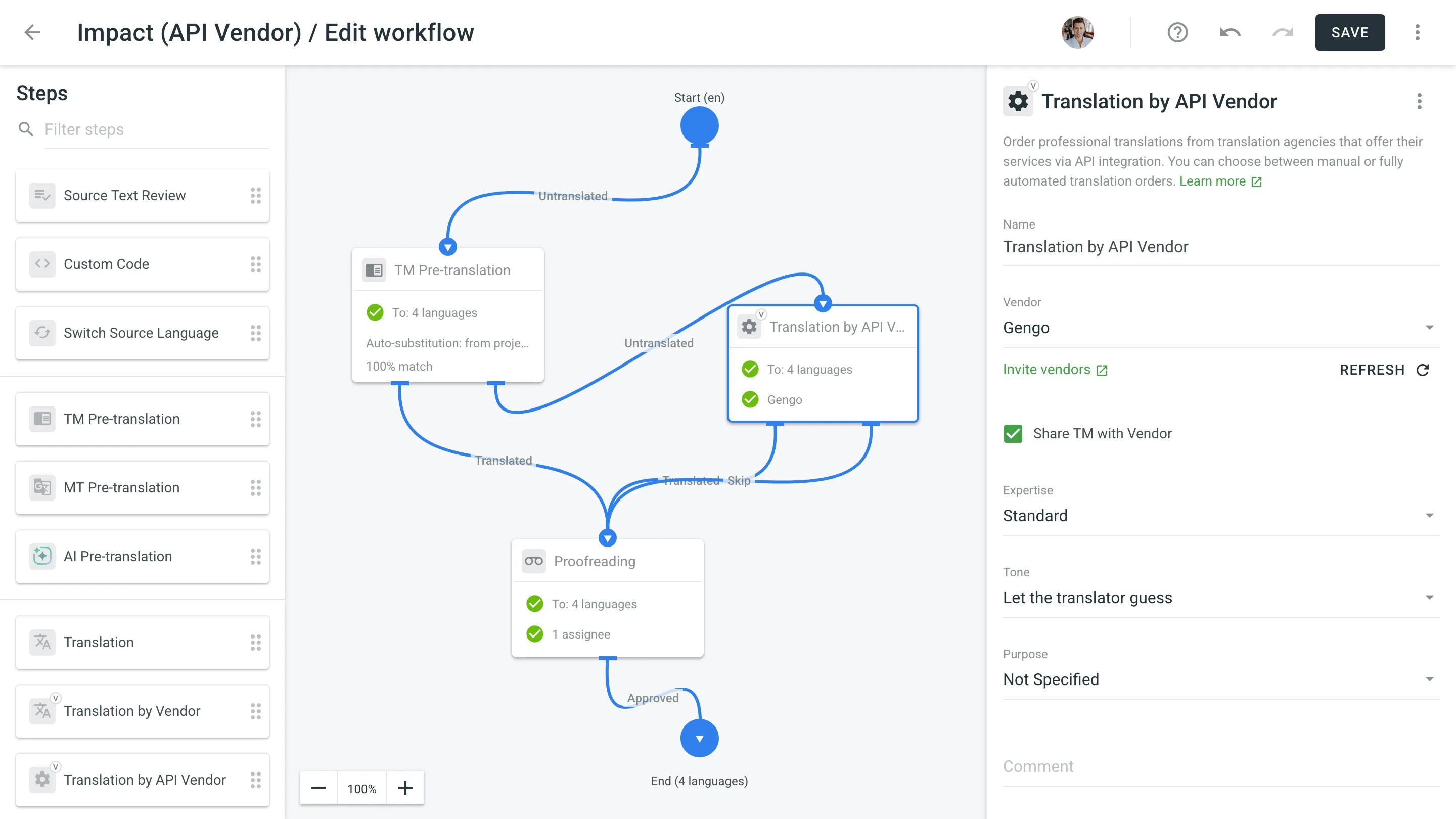 Translation by API Vendor in the Workflow Editor