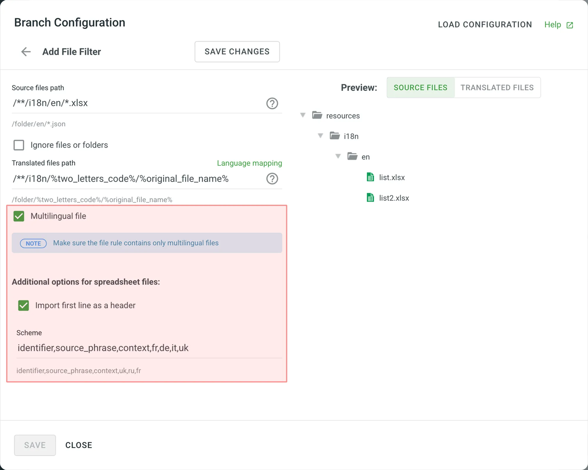 Configuring Spreadsheets